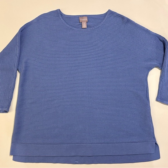 Chico's Perriwinkle Boat Neck Horizontally Ribbed Sweater Top Size 2 - Picture 1 of 10